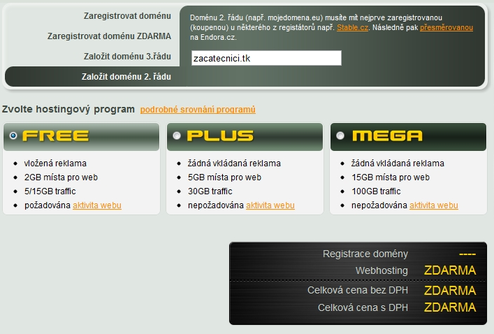 Zakládání freehostingu.